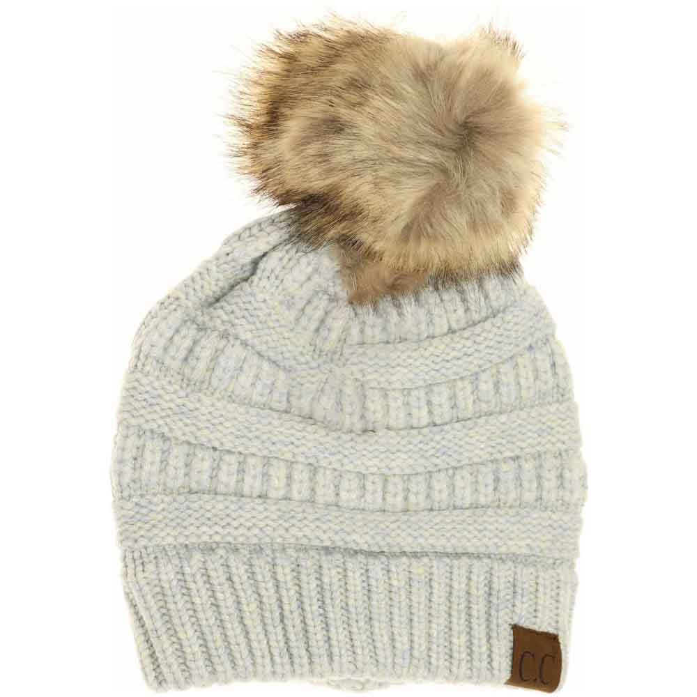 Mixed Soft Yarn Natural Pom C.C Beanie