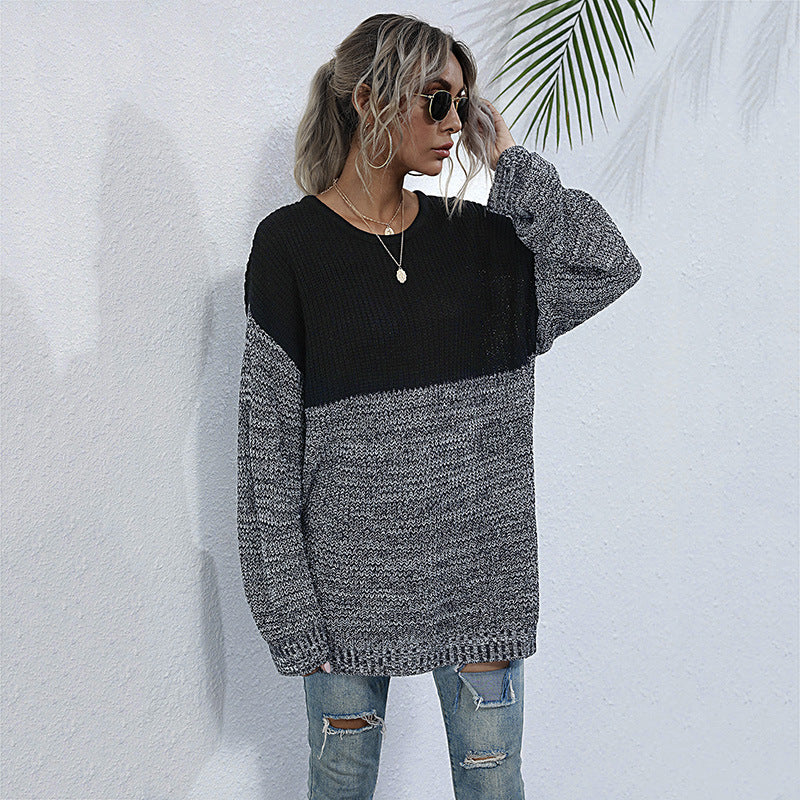 women's mid-length long sleeve knitted sweater - Closther