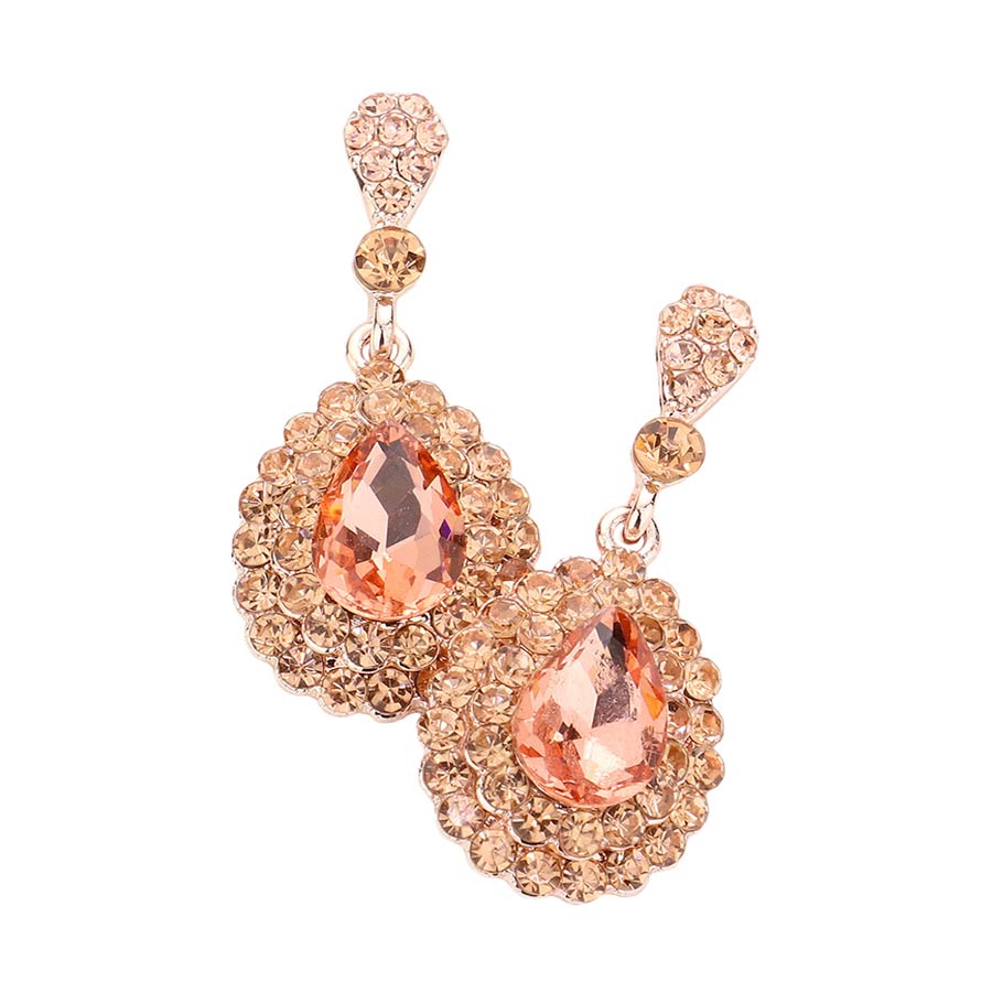 Crystal Rhinestone Trim Teardrop Stone Evening Earrings