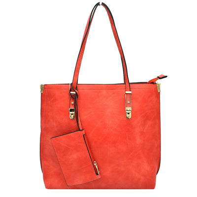 Soft Faux Leather Tote Handbag With Wallet
