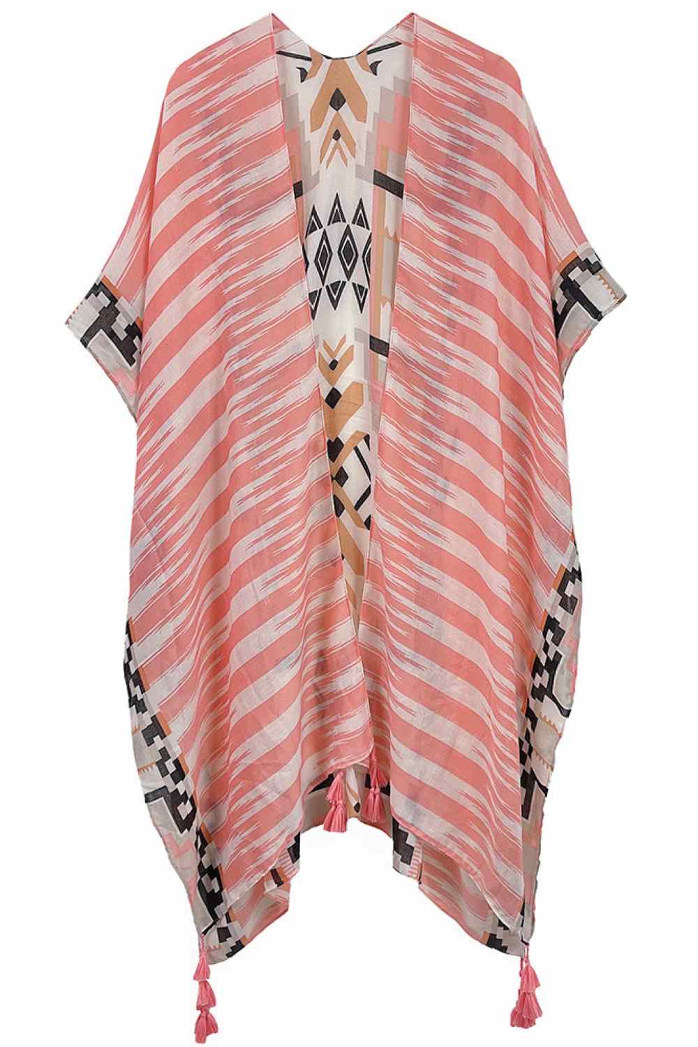 Aztec Pattern Print Tassel Kimono