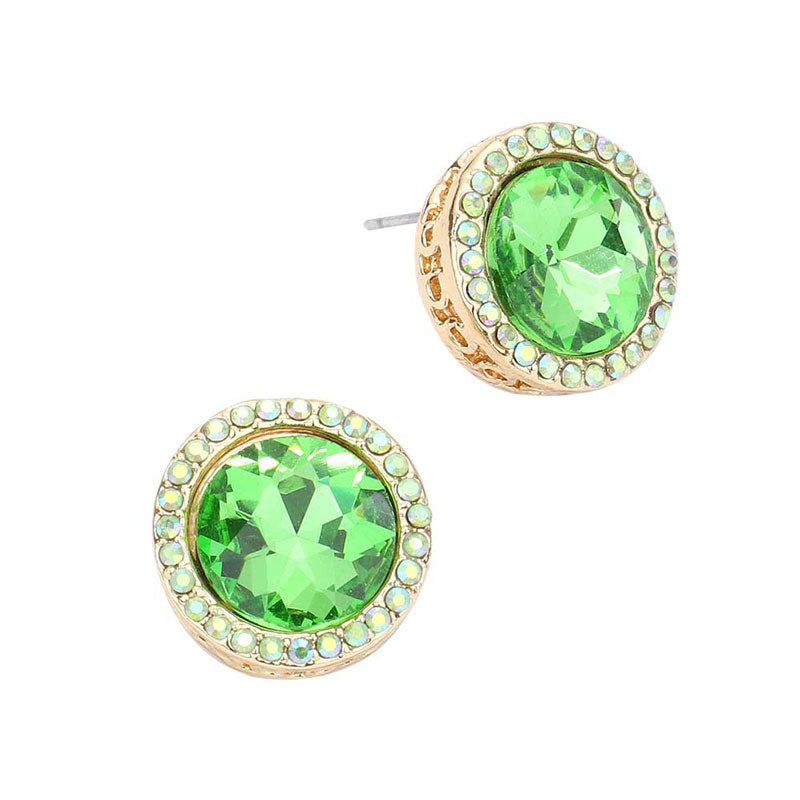Rhinestone Trimmed Round Stone Stud Evening Earrings