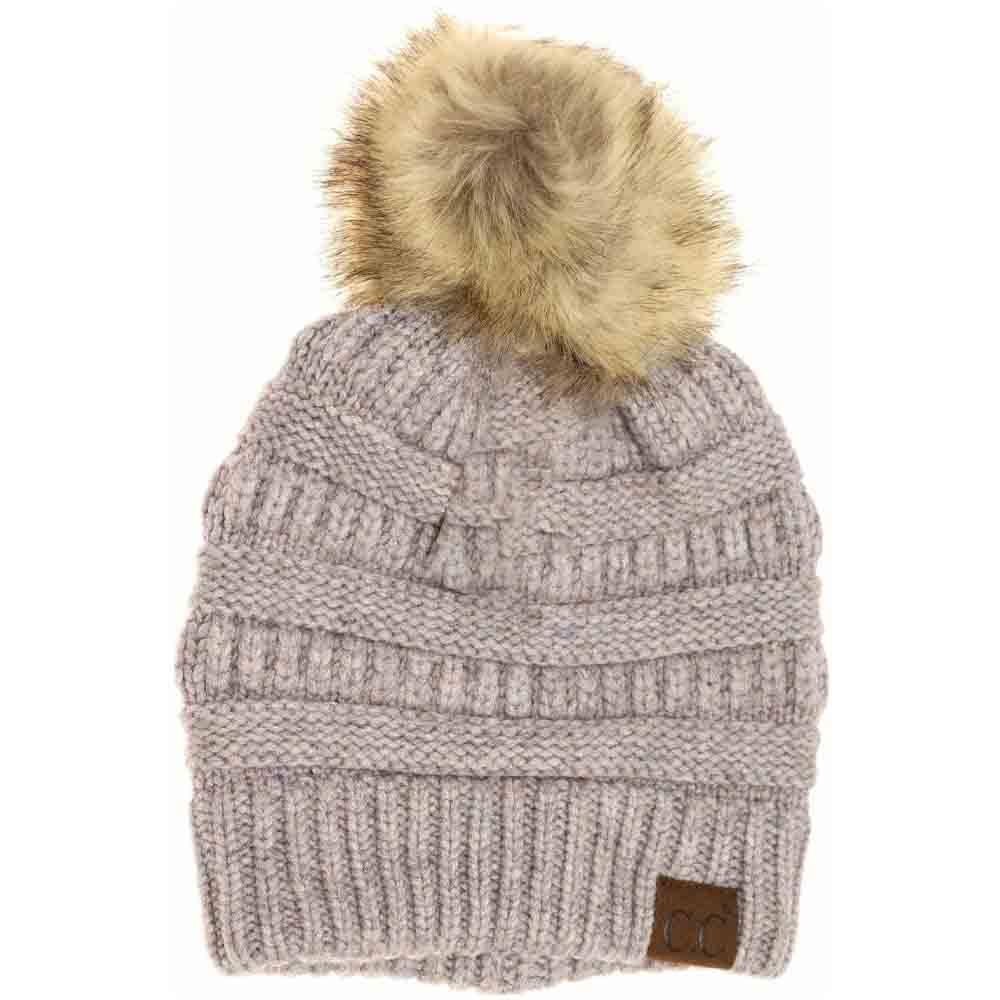 Mixed Soft Yarn Natural Pom C.C Beanie