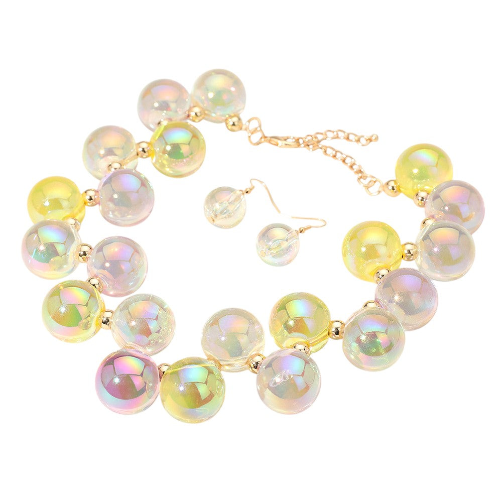 Chunky Iridescent Ball Beaded Necklace