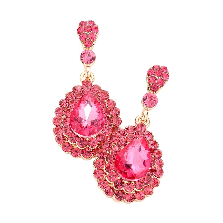 Crystal Rhinestone Trim Teardrop Stone Evening Earrings