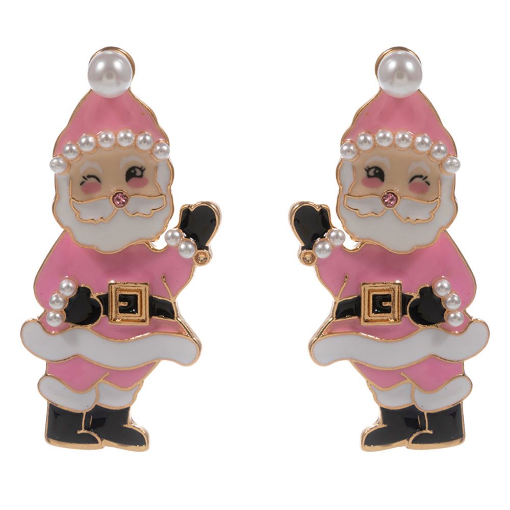 Pearl Enamel Santa Earrings