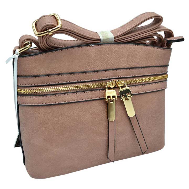 Zipper Detail Women's Crossbody Soft Faux Leather Bag