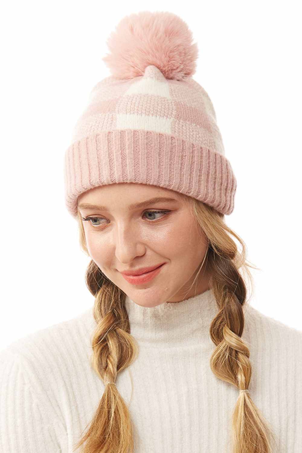 Buffalo Check Beanie with Pom Pom