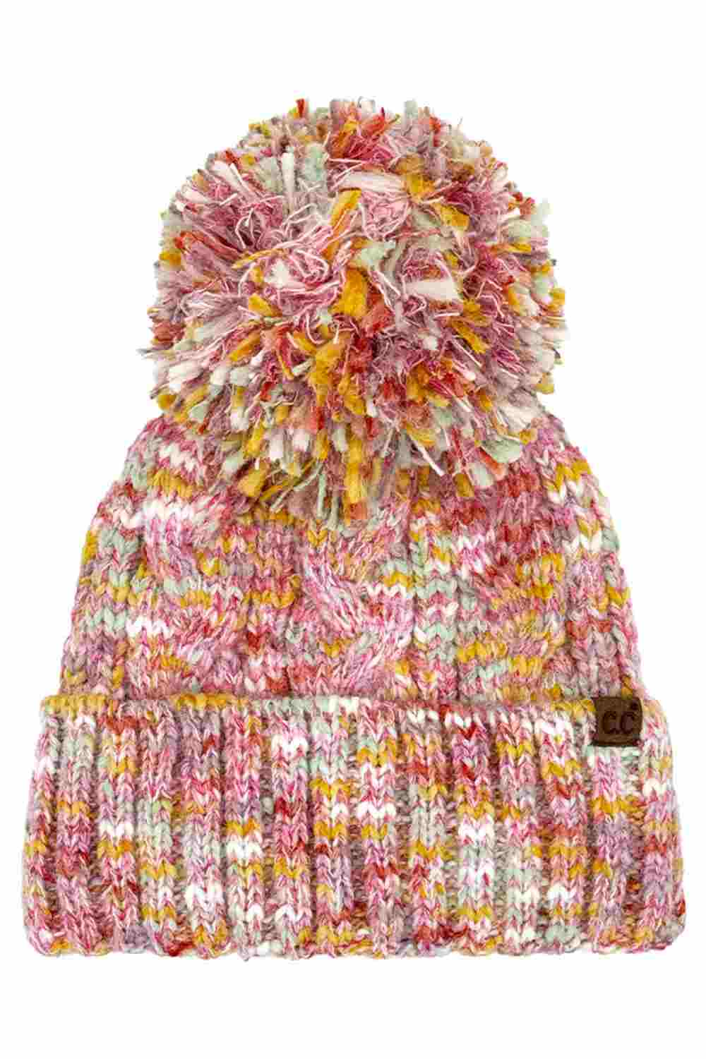 C.C Multi Color Cable Pom Cuff Beanie Winter Hat