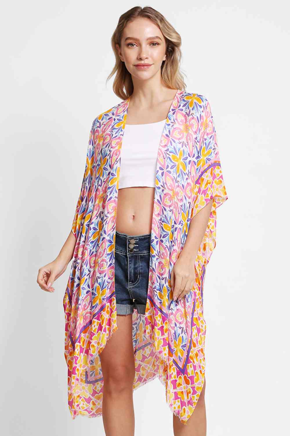 Floral Abstract Pattern Summer Kimono Cover Up