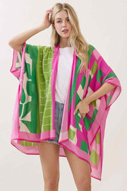 Geometric Pattern Mixed Print Kimono Cover Up
