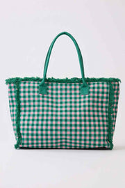 Gingham Check Frayed Trim Tote Bag