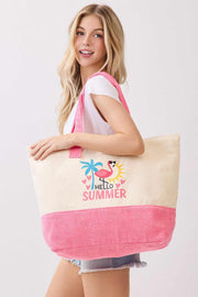 HELLO SUMMER Letter with Flamingo Terry Tote Bag
