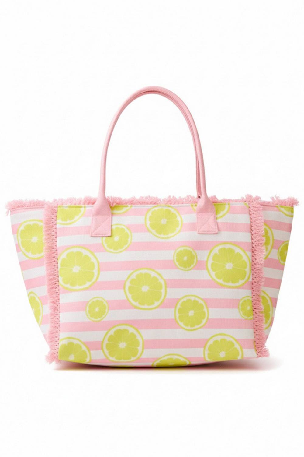 Lemon with Stripe Pattern Fringe Medium Tote Bag