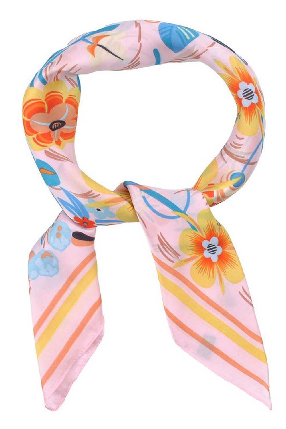 Multi Color Flowers with Color Stripes Edge Bandana Scarf