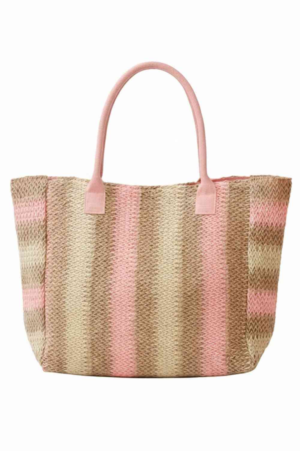 Multi Stripe Pattern Natural Brown Straw Tote Bag