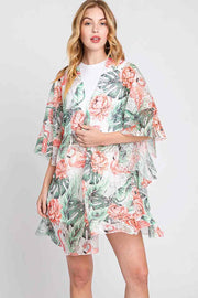 Ruffle Lined Tropical Flamingo Crochet Cover Up
