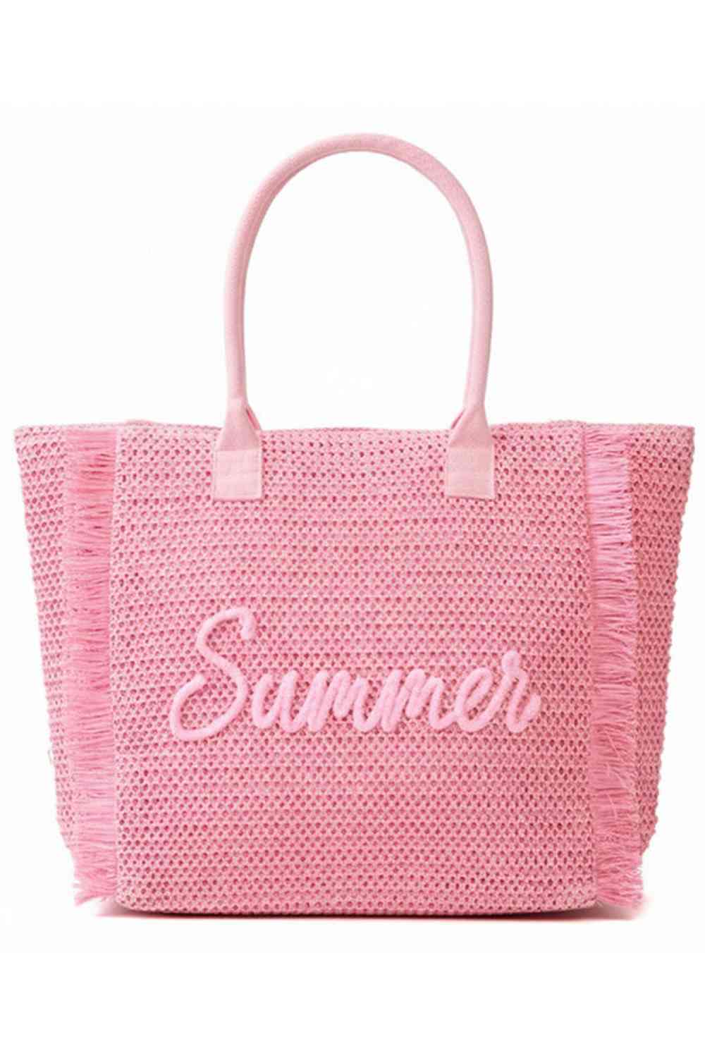 SUMMER Letter and Gold Lurex Woven Straw Fringe Tote Bag