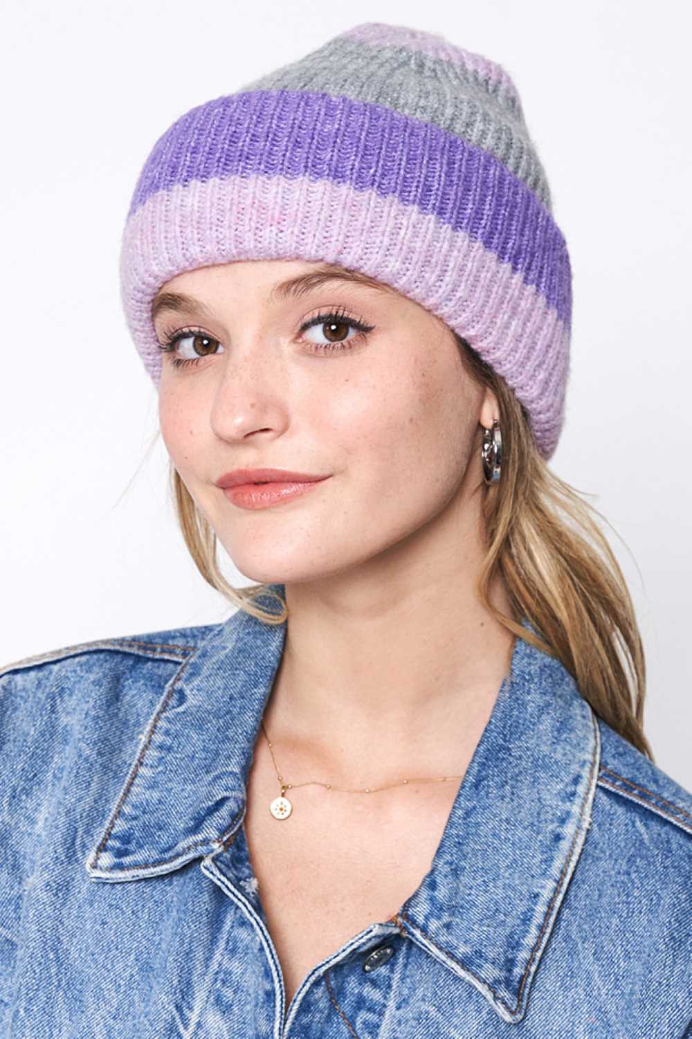 Stripe Color Block Ribbed Beanie