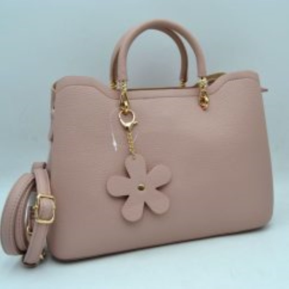 Elegant Top Handle Satchel Bag with Detachable Shoulder Strap and Floral Charm