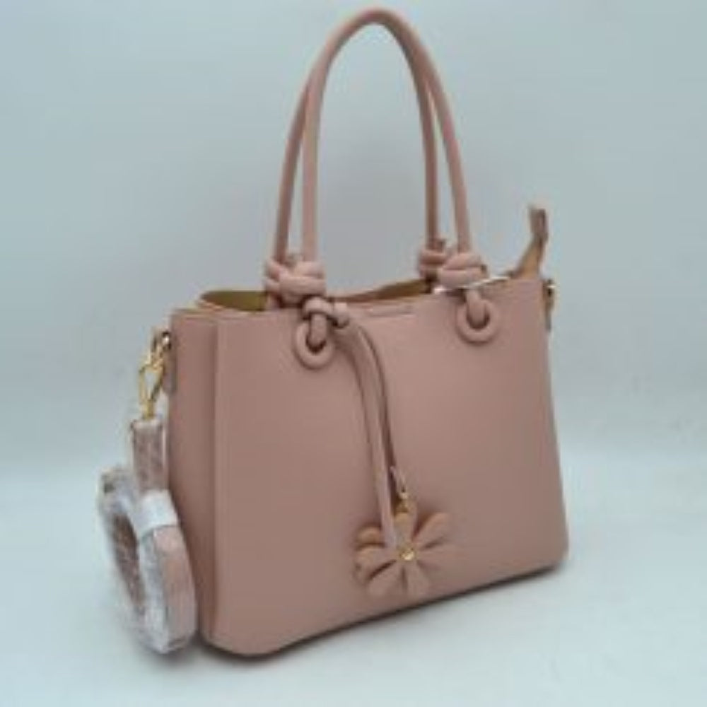 Top Handle Satchel Bag with Floral Charm and Shoulder Strap