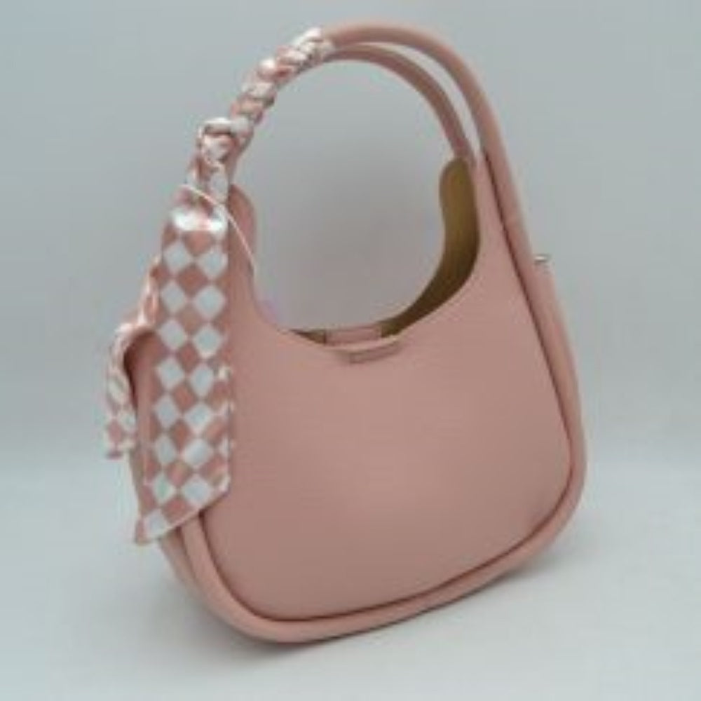 Pebble Textured Slouchy Hobo Shoulder Bag with Checkerboard Scarf Accent