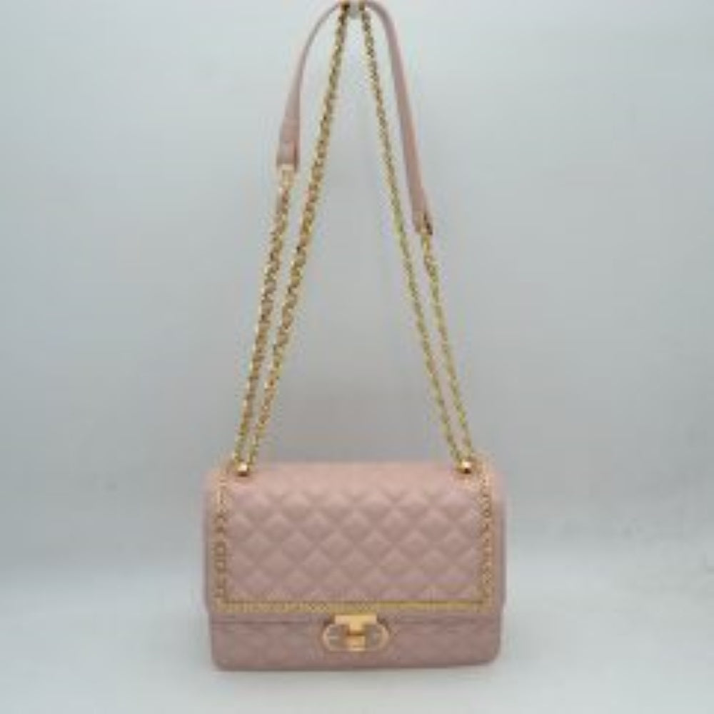 Quilted Flap Shoulder Bag with Woven Chain Strap