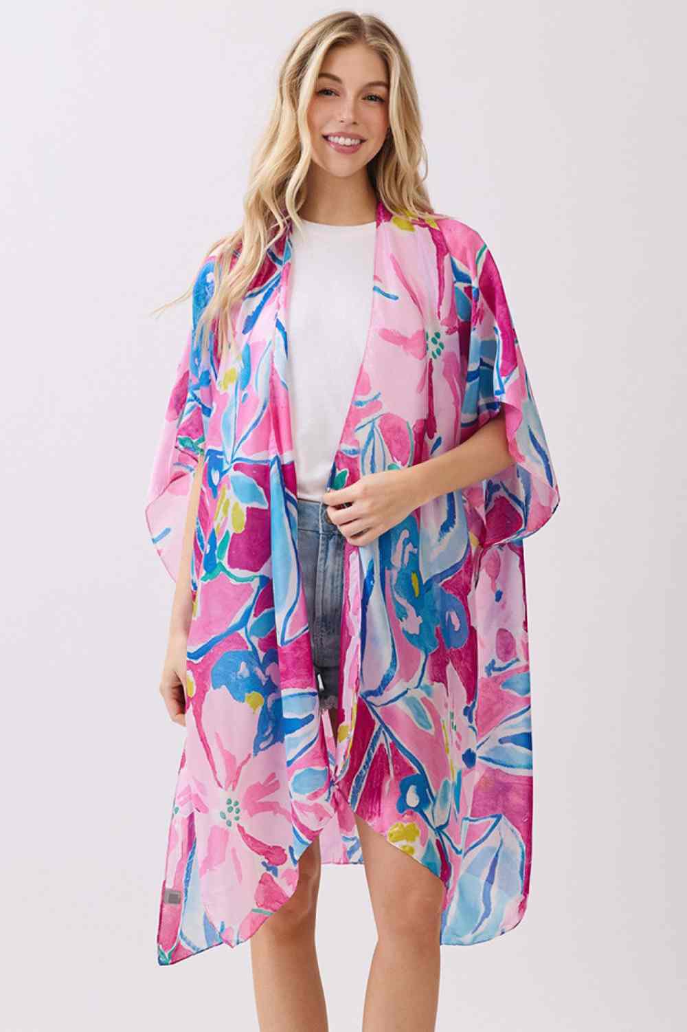 Vibrant Botanic Print Silky Feel Kimono