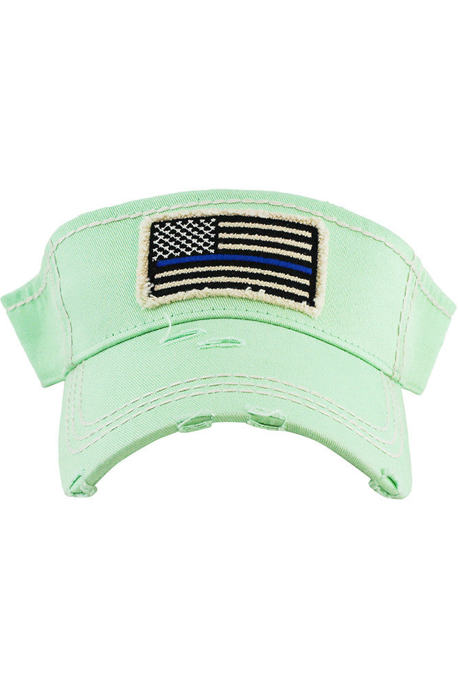 BLUE LINE FLAG VINTAGE American Flag SUN VISOR