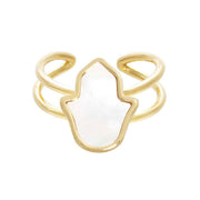 Pure Gold Dipped Mother of Pearl Hamsa Hand Ring