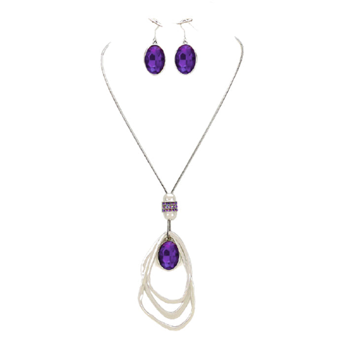 Oval Glass Crystal Triple Abstract Hoop Necklace