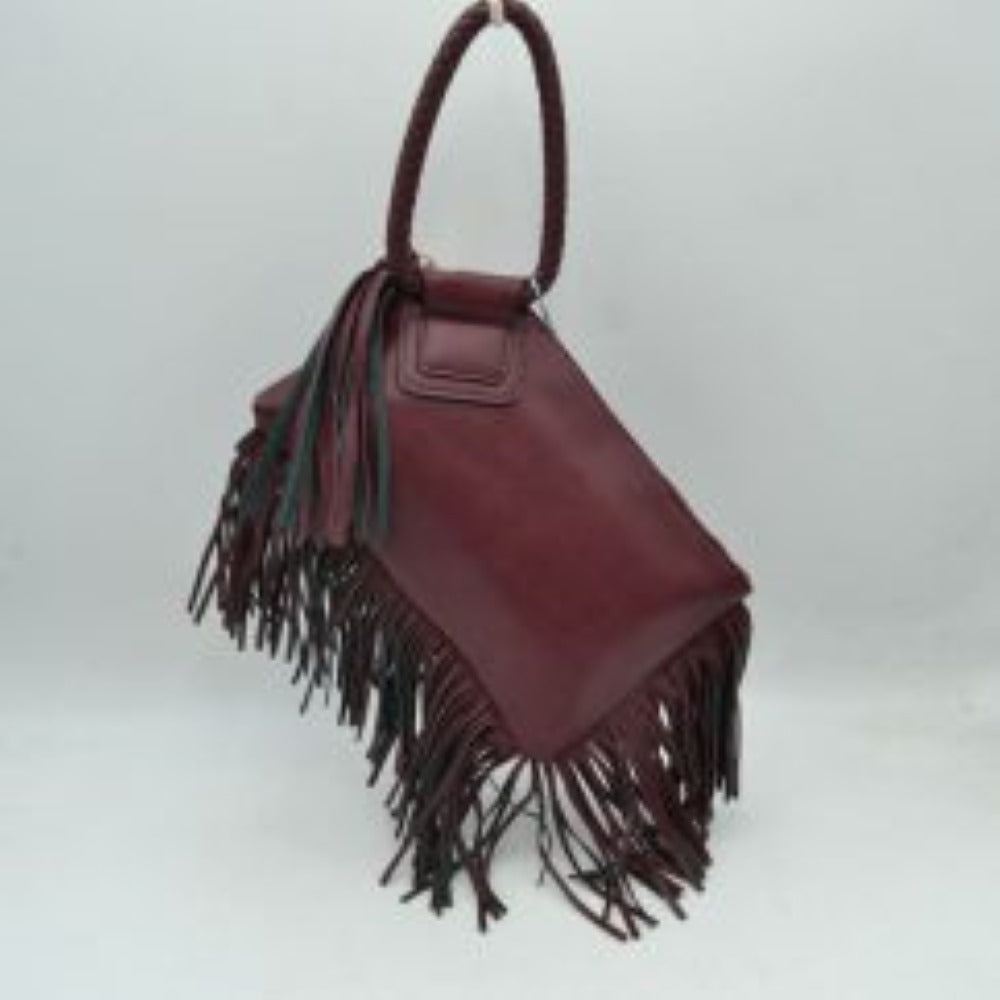 Fringe Accent Clutch Bag with Braided Circular Top Handle
