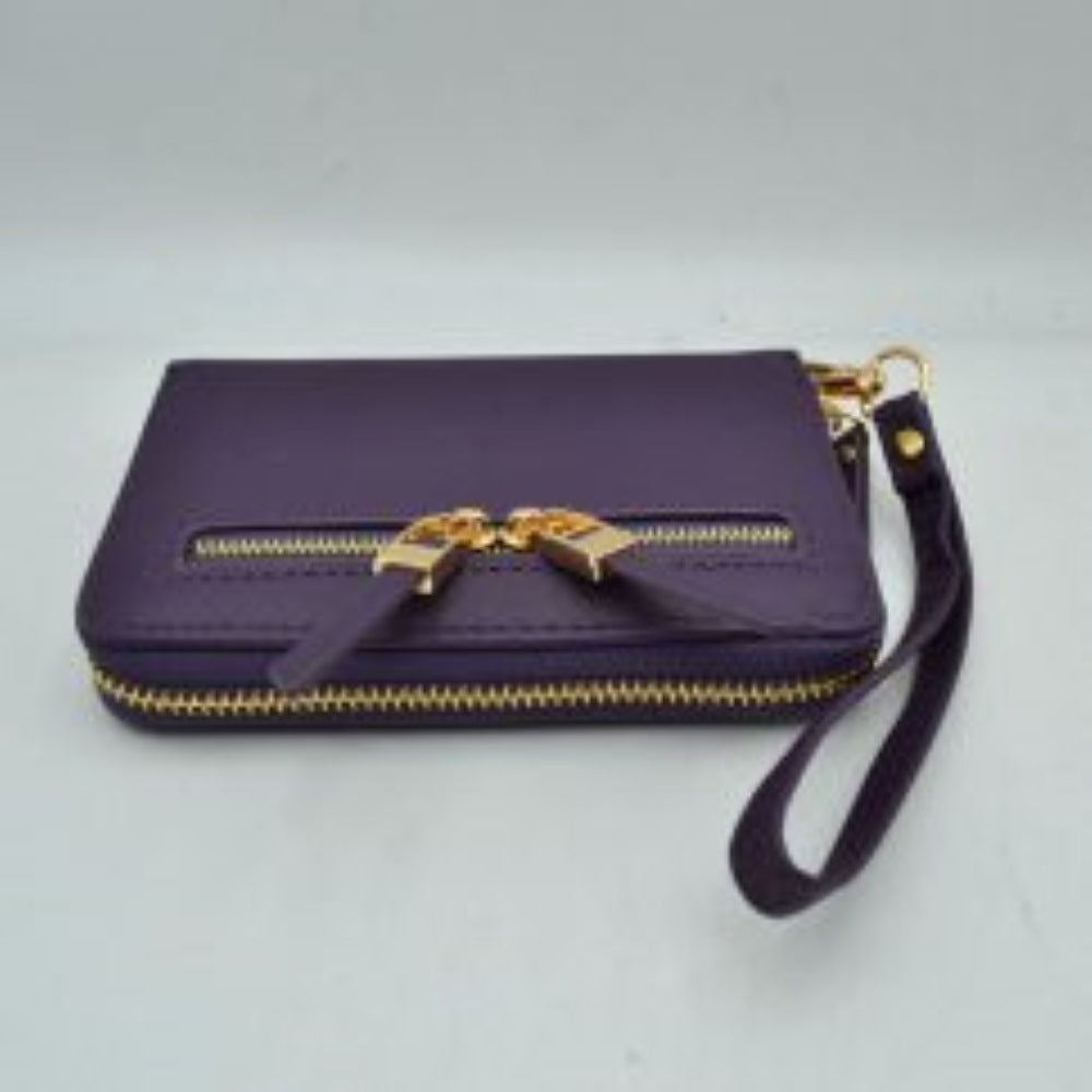 Structured Dual Zipper Wristlet Wallet Clutch with Removable Strap