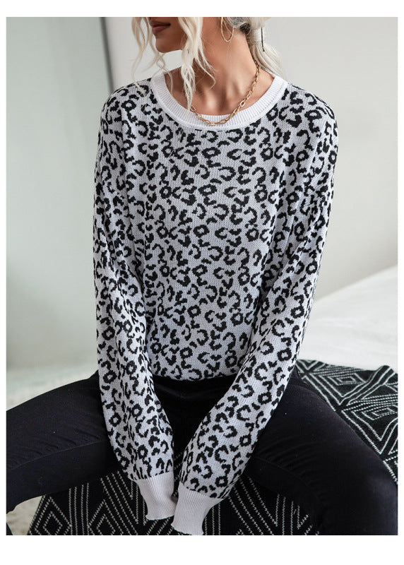 Women's Leopard Print Long Sleeve Women's Sweater - Closther