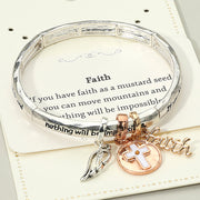 FAITH Message Cross Medal Angel Wing Charm Stretch Bracelet