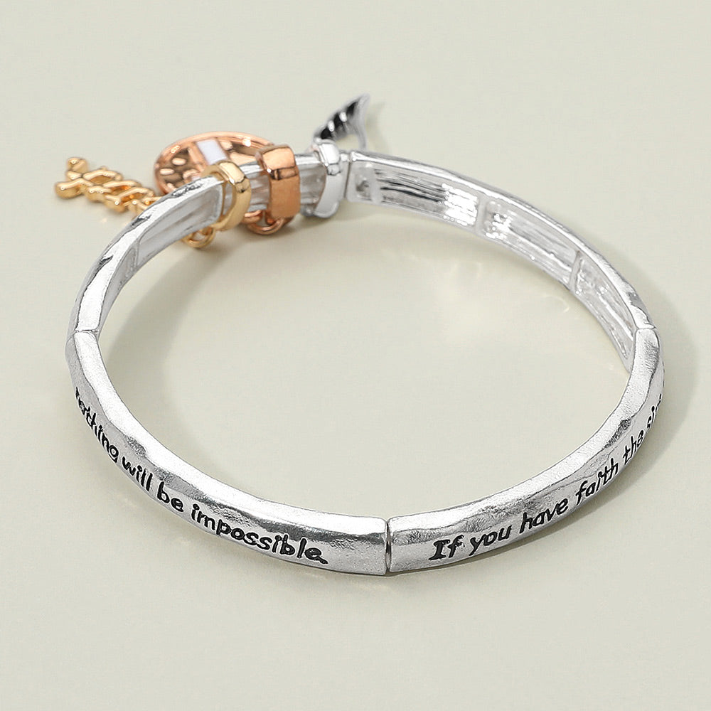 FAITH Message Cross Medal Angel Wing Charm Stretch Bracelet