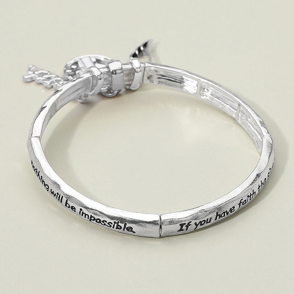 FAITH Message Cross Medal Angel Wing Charm Stretch Bracelet