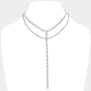 White Gold Dipped Rhinestone Y Necklace