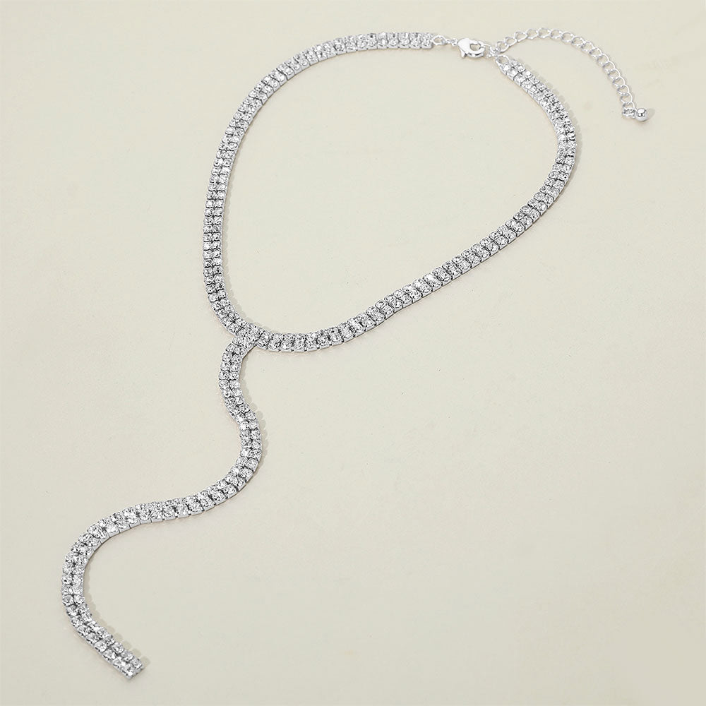 Silver Dipped Y Shaped Rhinestone Necklace
