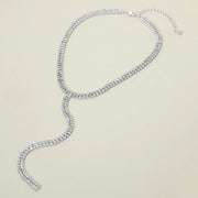 Silver Dipped Y Shaped Rhinestone Necklace