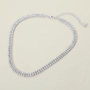 Silver Dipped Double Row Rhinestone Necklace