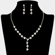 Floral Vine Lariat Rhinestone Paved Necklace