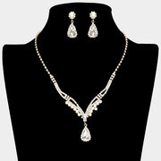 Teardrop Stone Pointed Pearl Rhinestone Paved Necklace