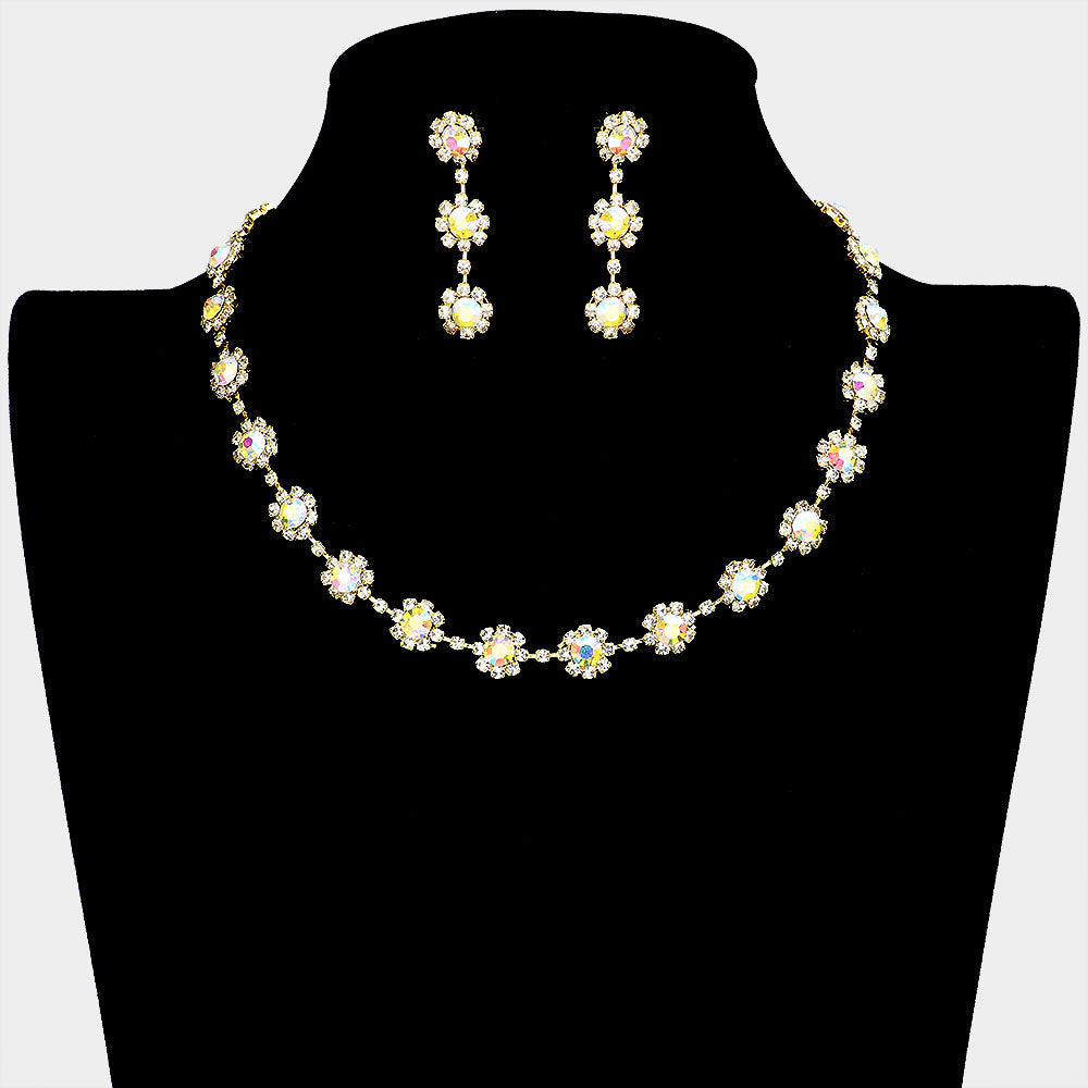 Floral Crystal Rhinestone Collar Necklace