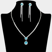 Round CZ Stone Cluster Pointed Rhinestone Paved Necklace
