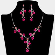 Rhinestone Embellished Rose Flower Cluster Vine Necklace