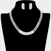 Crystal Rhinestone Metal Mesh Necklace