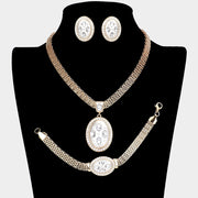 Marquise Rhinestone Trim Oval Dangle Necklace Jewelry Set