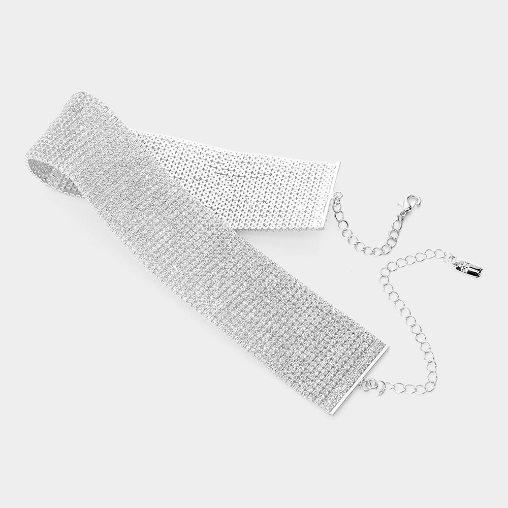15 Row Mini Crystal Rhinestone Choker Necklace