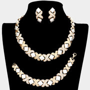 3PCS Pave Crystal Rhinestone Crisscross Necklace Jewelry Set